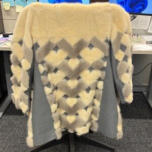 Elegant Gray and Cream Women's Fur Coat